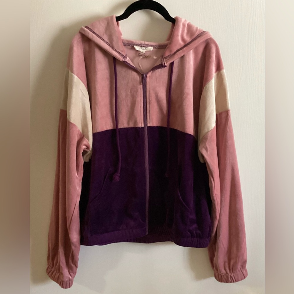 Easel Colorblock Pink and Purple Velour Women's Jacket